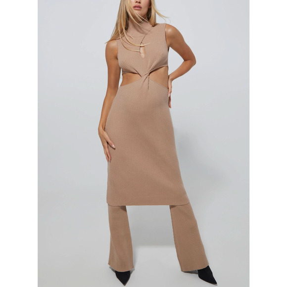 Bumpsuit 'Cozy' Tan Knit Flare Pant Size XS - Picture 1 of 5